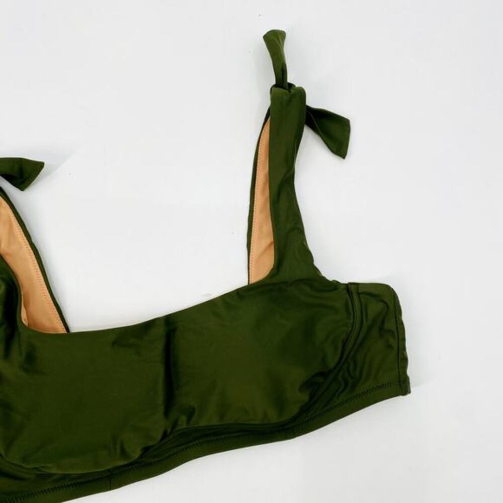 J.crew L green Tie Shoulder Scoop Neck Wireless Bikini Top